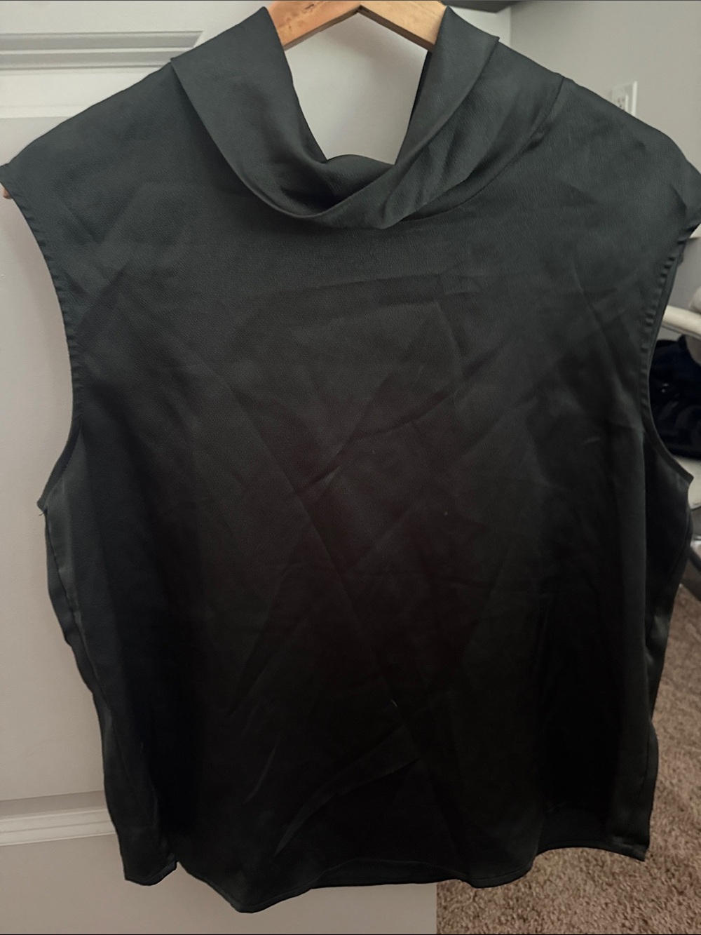 Dark Green Sleeveless Cowl Neck Women's Top
